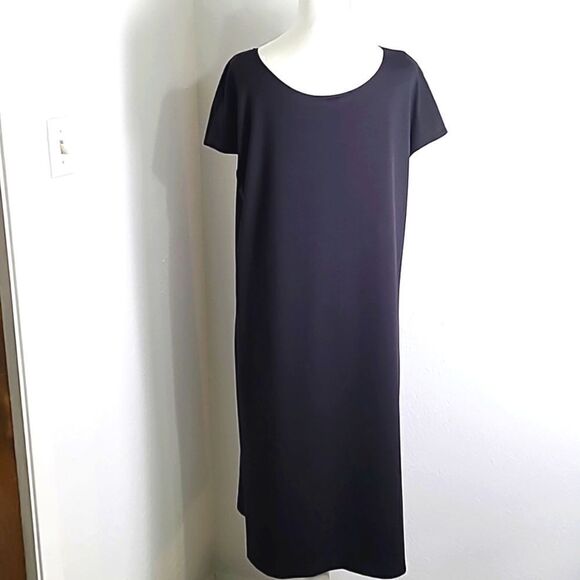 Jockey Solid Black Midi-Dress with Cap Sleeves & Pintuck at Shoulders, Size XL - Picture 5 of 8